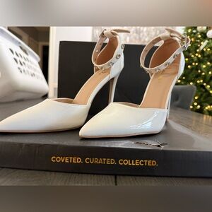 Lulu's White Ankle Strap Pointed-Toe Pumps